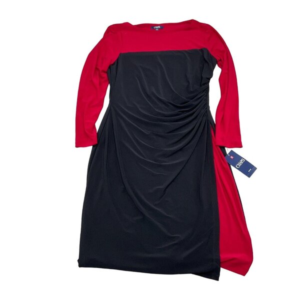 Chaps‎ Dress Women Large Black Red Colorblock Side Ruched Lagenlook Party NWT - Picture 1 of 12